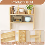 Wall Mounted Rattan 2-Tier Wooden Storage Shelf-Set of 2