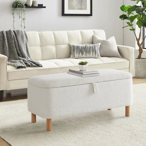 {"alt" => "39.5\" Boucle Storage Ottoman Bench for Living Room Bedroom Foot Rest End of Bed Wood Leg"}