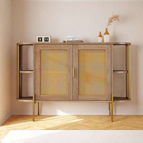 {"alt" => "47\" Elegant Rattan Cabinet – Gold Accent Storage with Curved Shelves"}