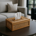 Natural Rattan Wooden Tissue Holder Box- Set Of 2