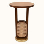 Cane Accent Side Table Brass Base Detail | Mamta Handicraft