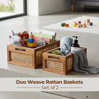 Multi-Purpose Rattan Organizer Caddy for Kitchen & Dining-Set Of 2