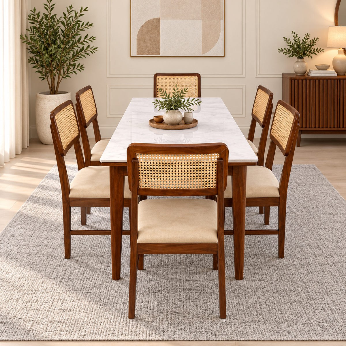 Modern Ceramic Top Dining Table Set with Chairs-6 Seater