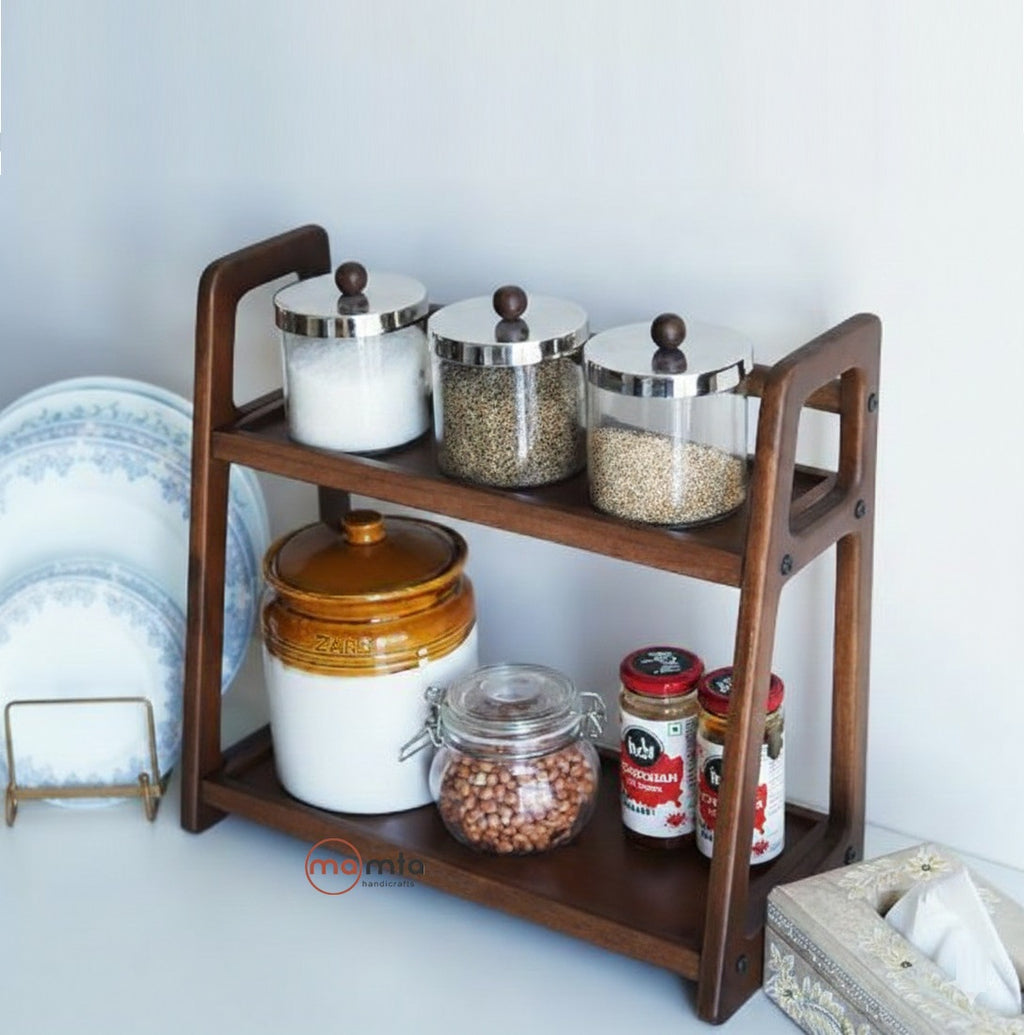 Racking Walnut Solid Wood Kitchen Rack — Walnut Finish | Mamta Handicraft