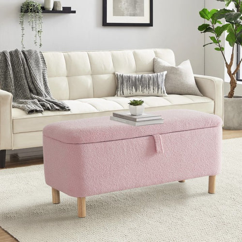 {"alt" => "39.5\" Boucle Storage Ottoman Bench for Living Room Bedroom Foot Rest End of Bed Wood Leg"}