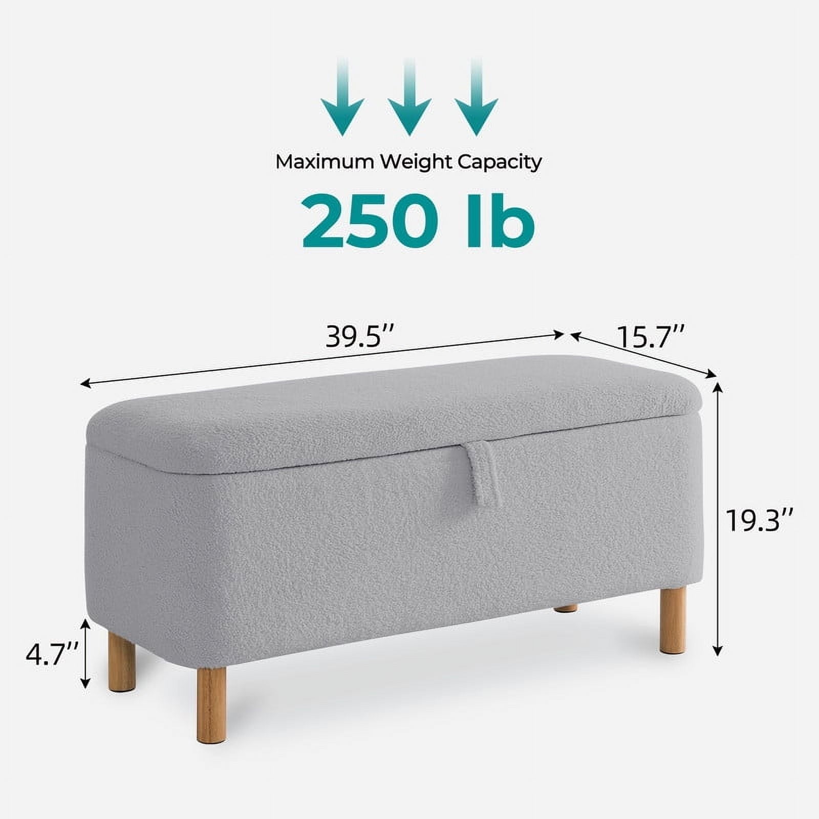 39.5" Boucle Storage Ottoman Bench for Living Room Bedroom Foot Rest End of Bed Wood Leg
