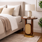 Elegant Mid-Century Cane Accent Side Table Brass Finish Base | Mamta Handicraft