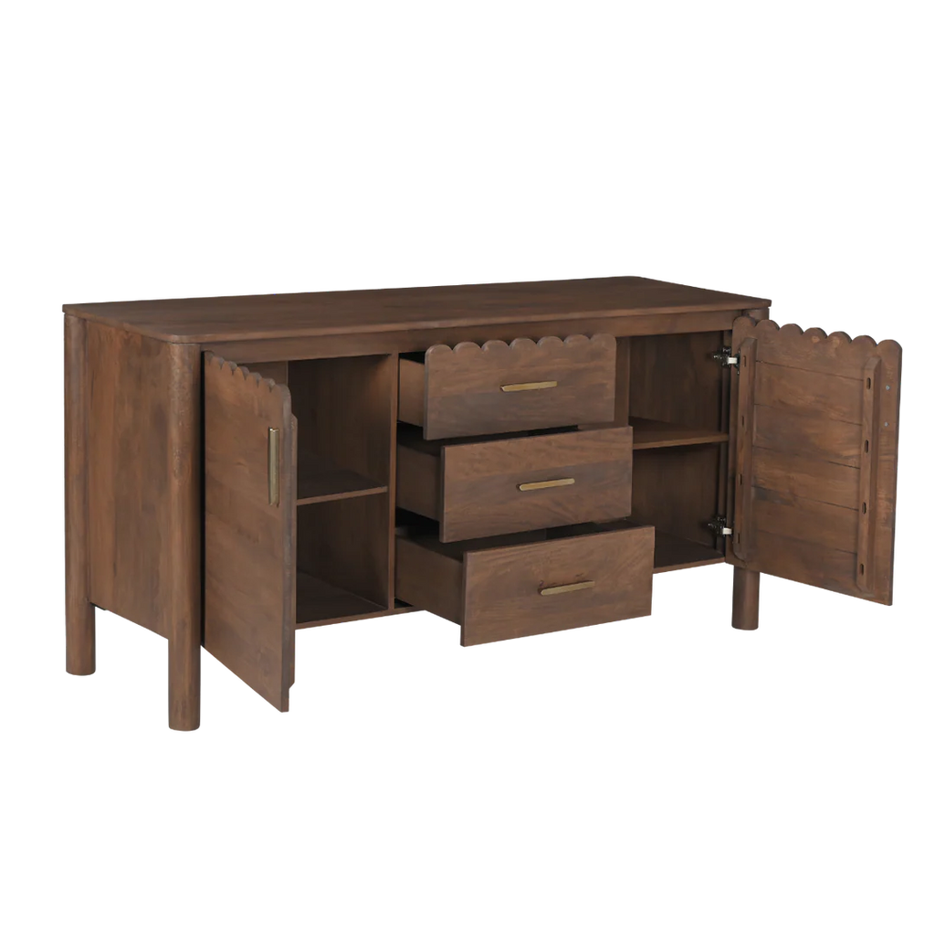 Indiana Scalloped Edge Solid Wood Sideboard – Modern Storage Cabinet