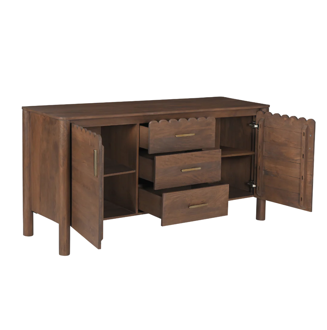 Indiana Scalloped Edge Solid Wood Sideboard – Modern Storage Cabinet