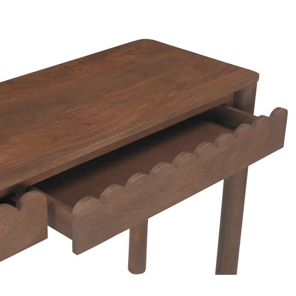 Indiana Scalloped Edge Solid Wood Console Table – Modern Minimalist Design