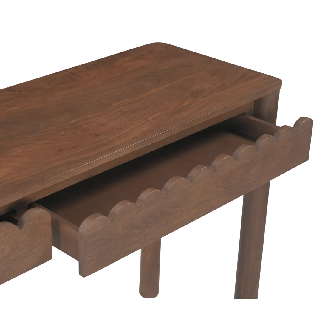 Indiana Scalloped Edge Solid Wood Console Table – Modern Minimalist Design