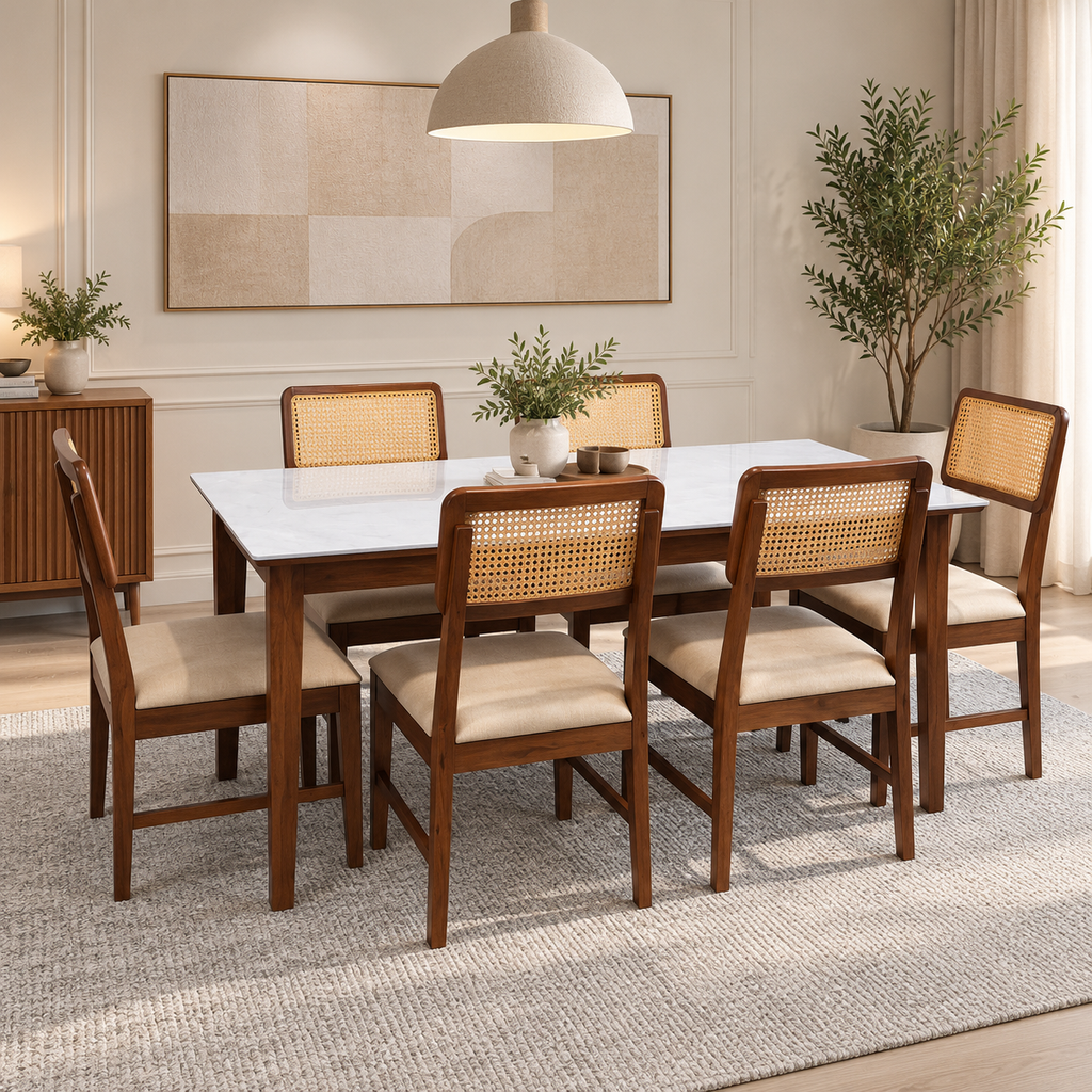 Modern Ceramic Top Dining Table Set with Chairs-6 Seater