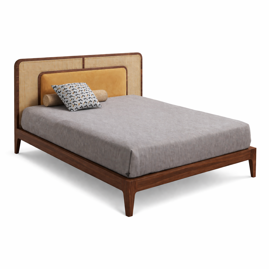 Cane Upholstered Bed Headboard Detail | Mamta Handicraft
