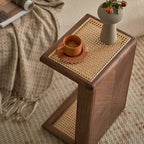All-in-one Rattan End Table Snack Side Table