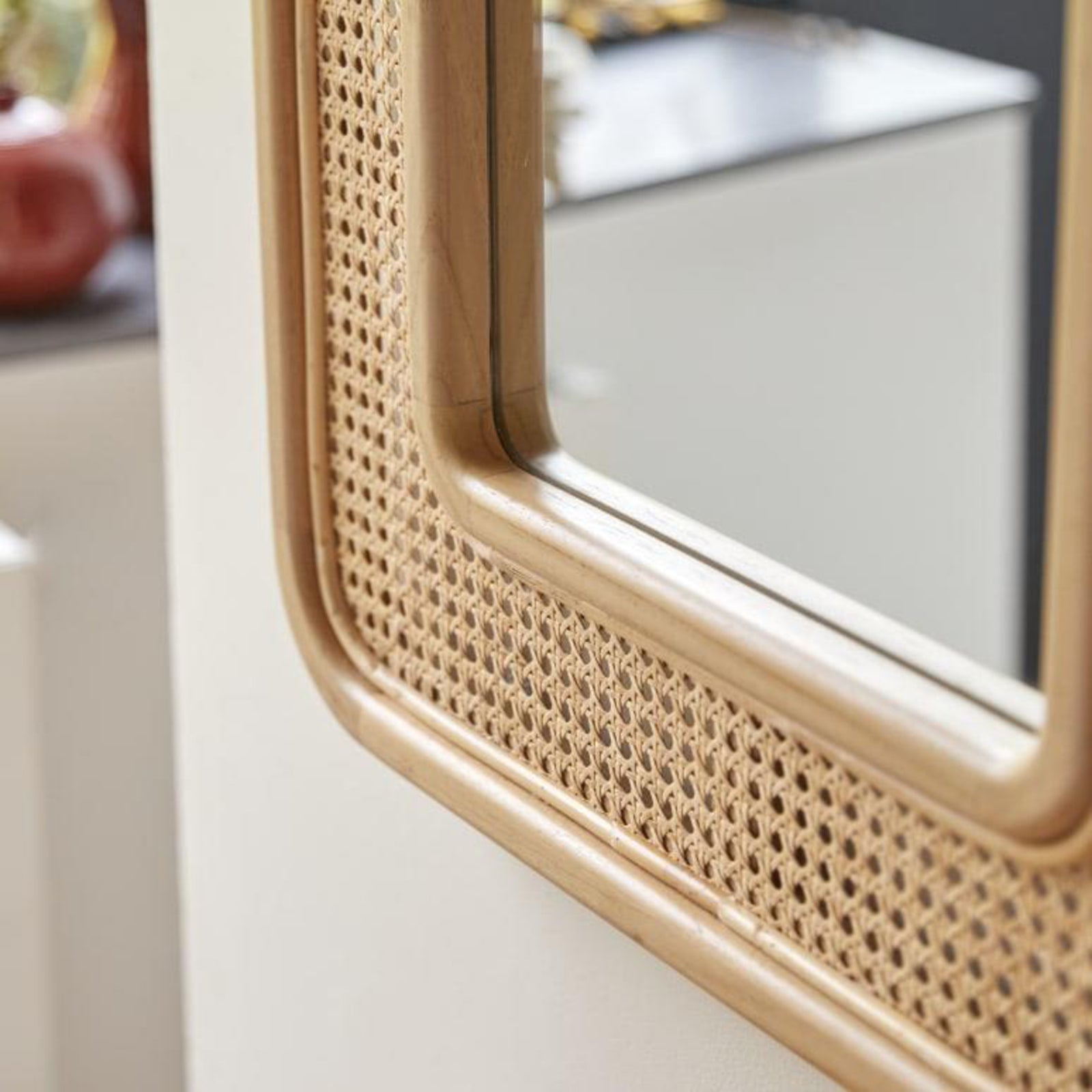Natural Cane Frame Mirror Bedroom | Mamta Handicraft