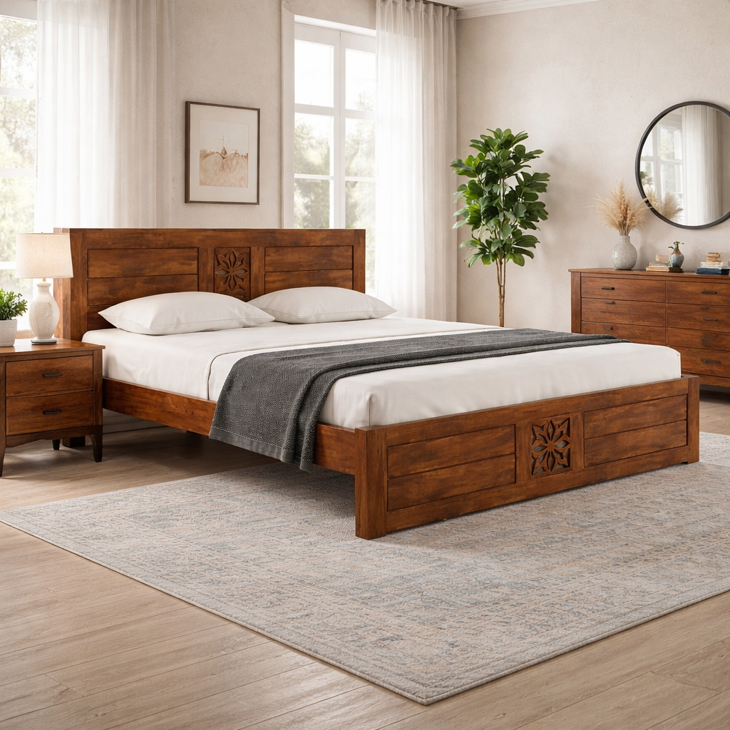 Seiraa solid sheesham wood Bed without storage
