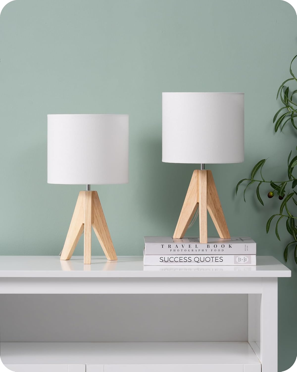 EDISHINE Bedside Lamps Set of 2, Wood Bedside Table Lamp, Tripod Desk Lamp On-Off Switch, Desk Lamps for Living Room, Bedroom, Office, E27 Base, Linen