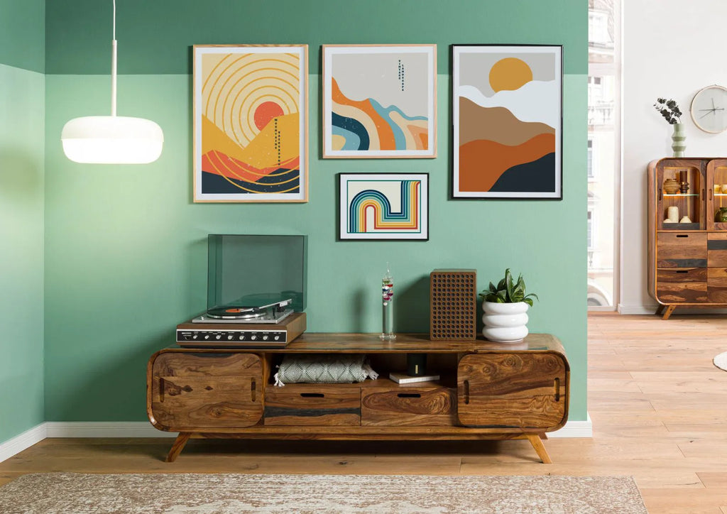 Mid-Century Sheesham Wood Low Media Console | Mamta Handicraft