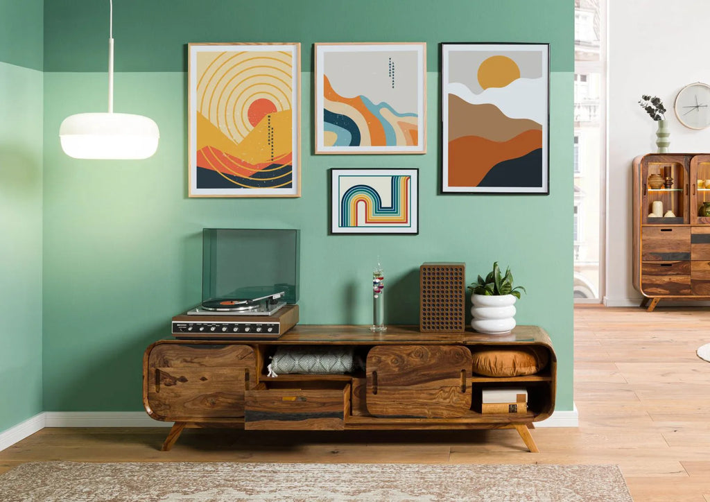 Mid-Century Low Media Console Front View | Mamta Handicraft