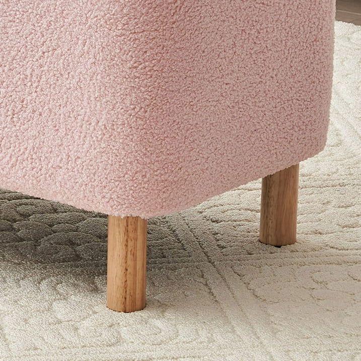 39.5" Boucle Storage Ottoman Bench for Living Room Bedroom Foot Rest End of Bed Wood Leg