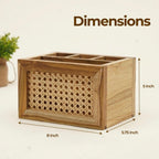 Natural Rattan Wooden Desk Organizer Storage Box- Set Of 2