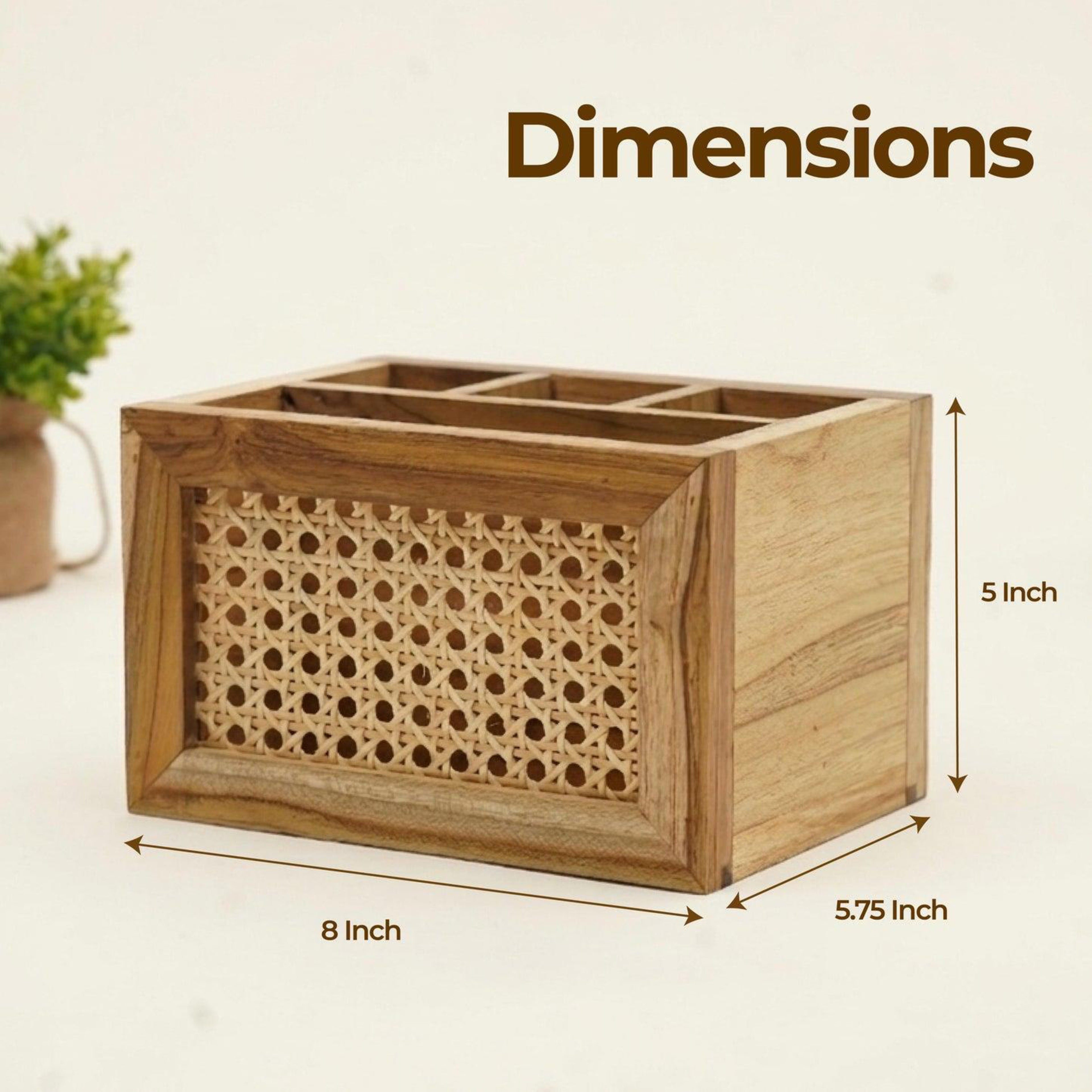 Natural Rattan Wooden Desk Organizer Storage Box- Set Of 2