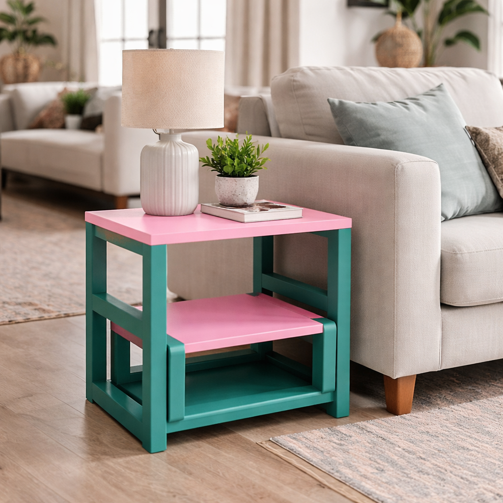 Step Stool Side Table Side View | Mamta Handicraft
