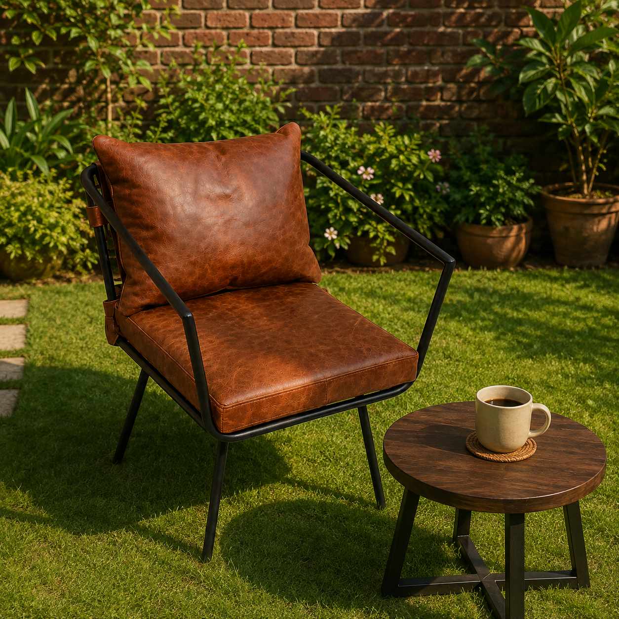 Modern Cognac Leather Lounge Chair