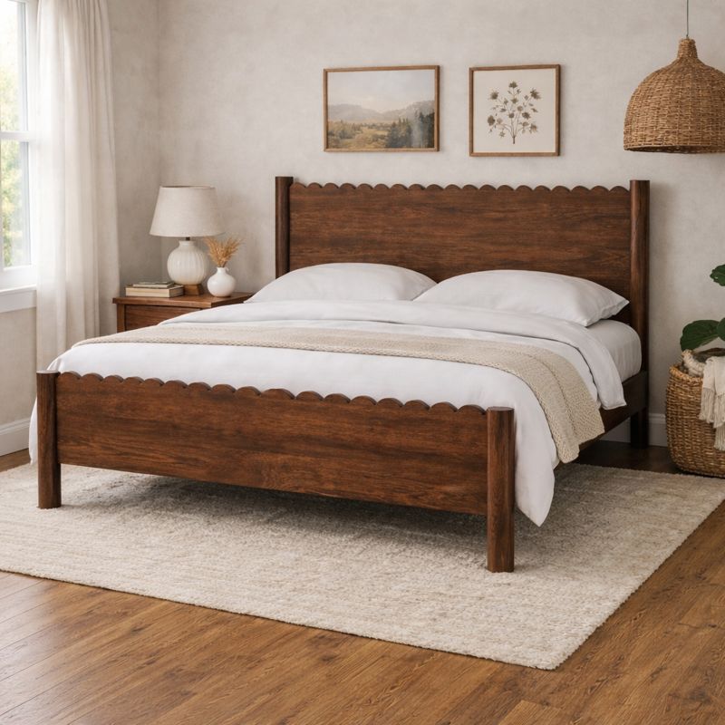 Indiana Scalloped Edge Solid Wood Elegant Bed Queen Size