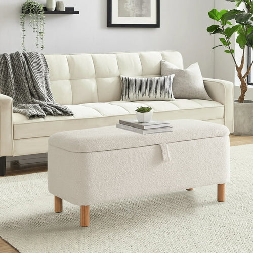 {"alt" => "39.5\" Boucle Storage Ottoman Bench for Living Room Bedroom Foot Rest End of Bed Wood Leg"}