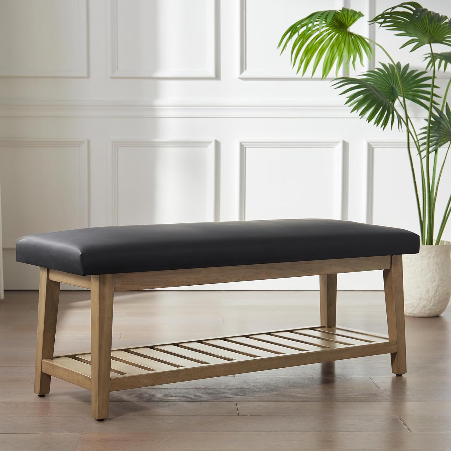 Solid Wood Storage Bench with Shelf | Mamta Handicraft