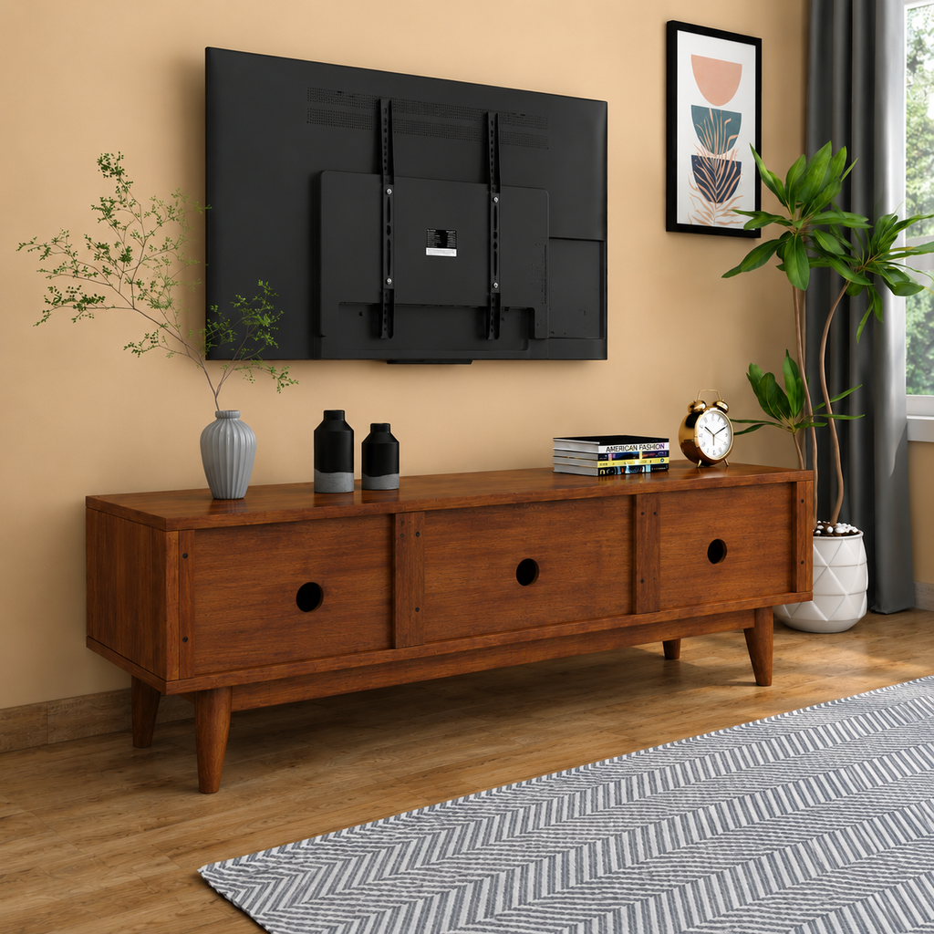 Milano Mango Wood TV Cabinet Teak Finish Lifestyle | Mamta Handicraft