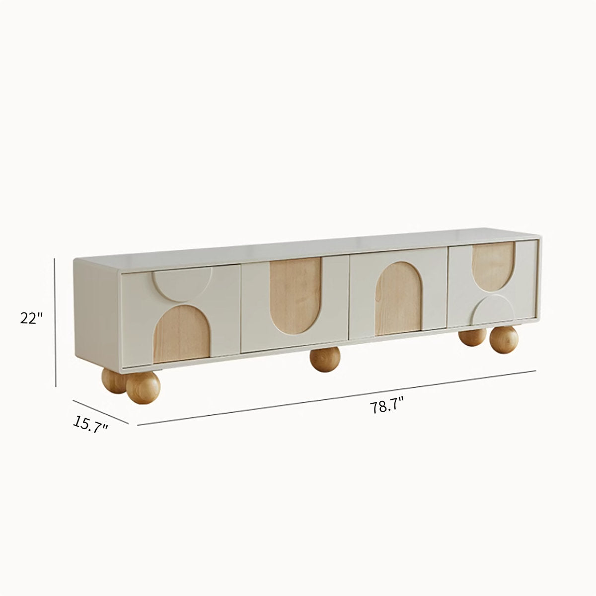 78.7'' W Beige Storage Tv Stand Solid Wood Cabinet For Living Room Five Legs