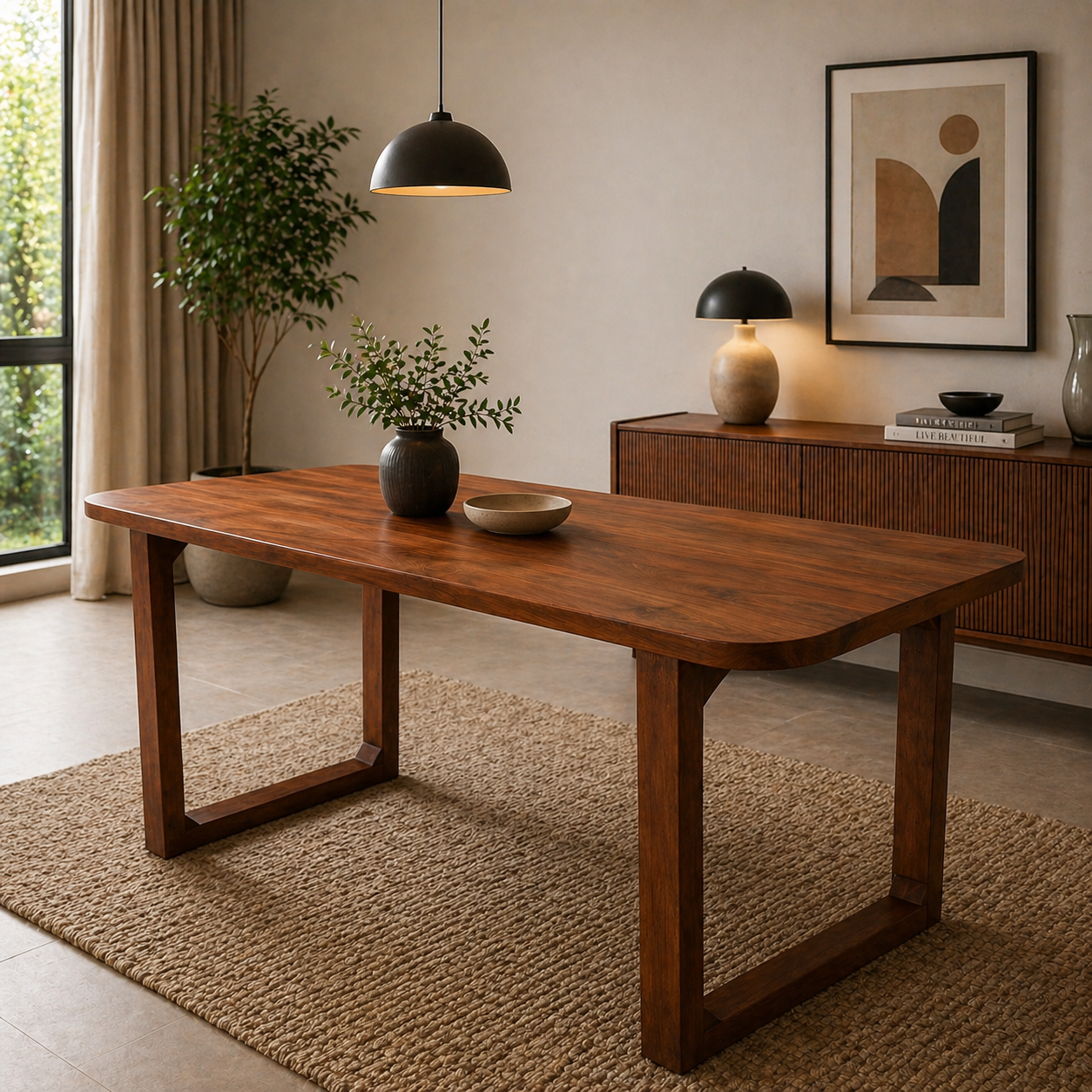 Elegant Solid Wood Dining Table Rounded Corners | Mamta Handicraft