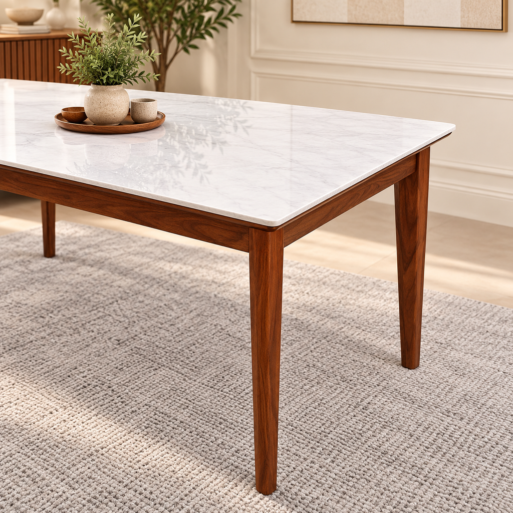 Modern Ceramic Top Dining Table Set with Chairs-6 Seater