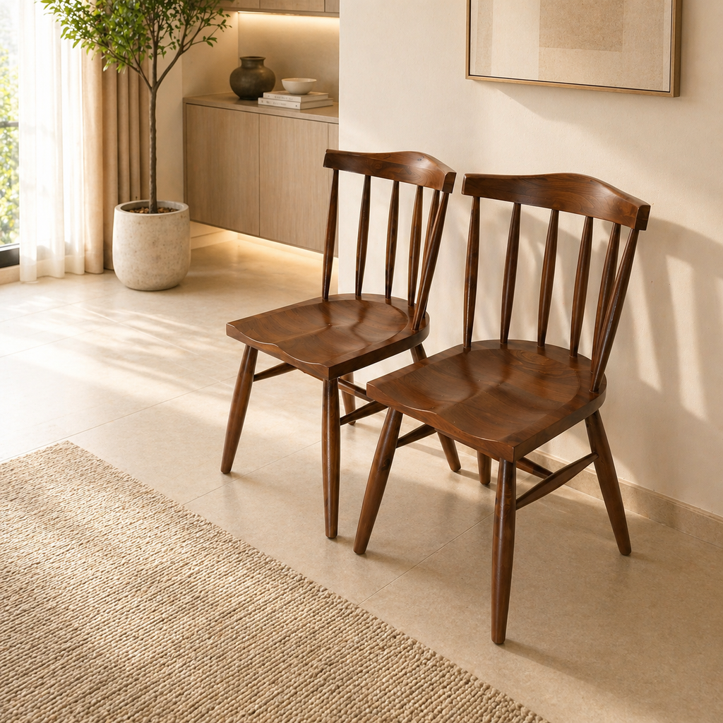Elegant Wooden Spindle-Back Chair Set of 2 | Mamta Handicraft