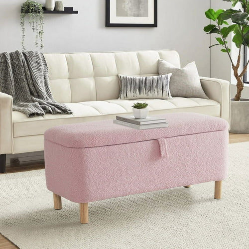 {"alt" => "39.5\" Boucle Storage Ottoman Bench for Living Room Bedroom Foot Rest End of Bed Wood Leg"}