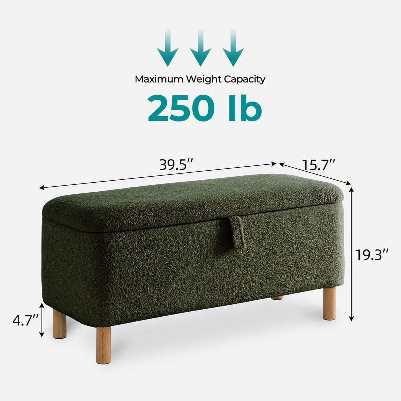 39.5" Boucle Storage Ottoman Bench for Living Room Bedroom Foot Rest End of Bed Wood Leg