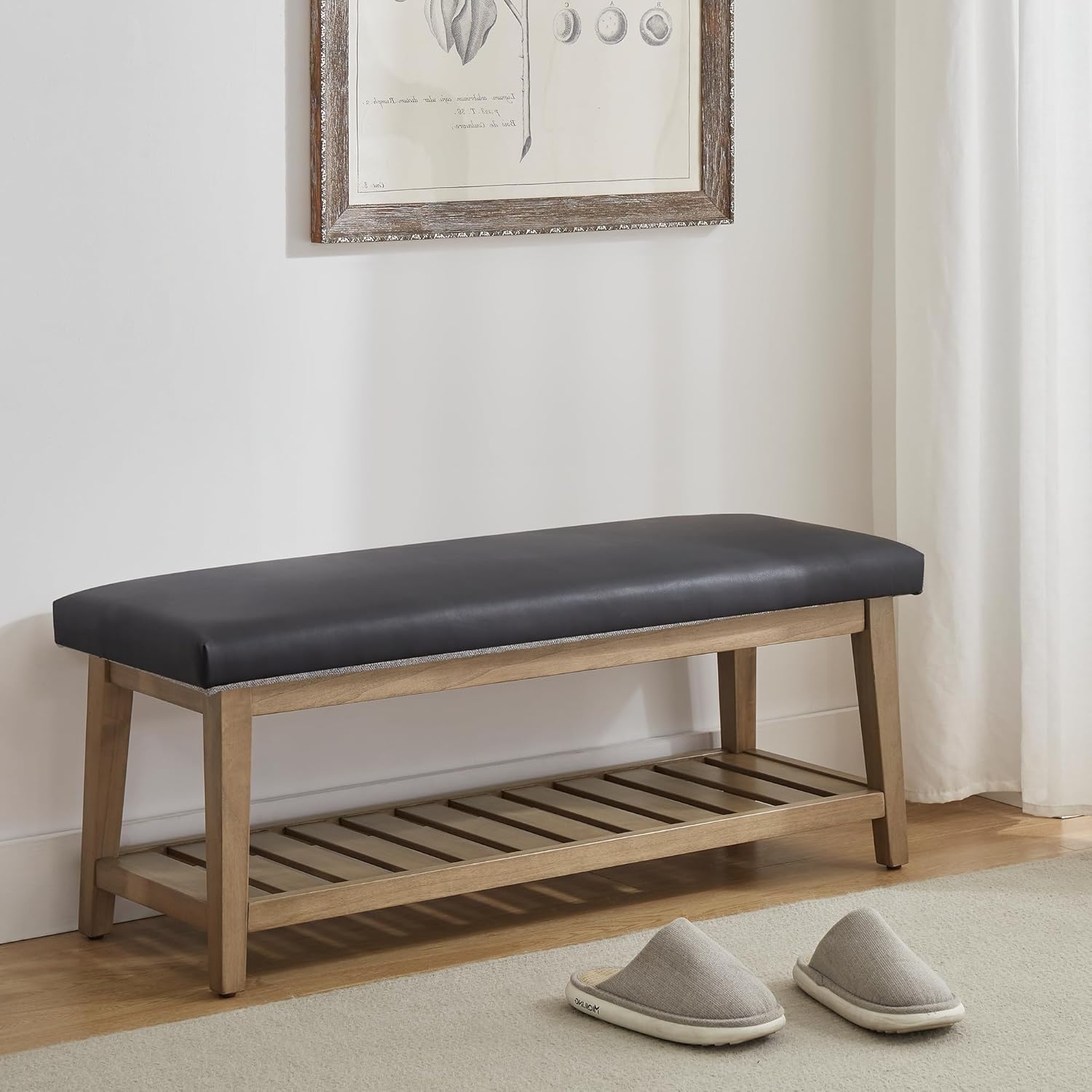 Solid Wood Storage Bench with Shelf | Mamta Handicraft