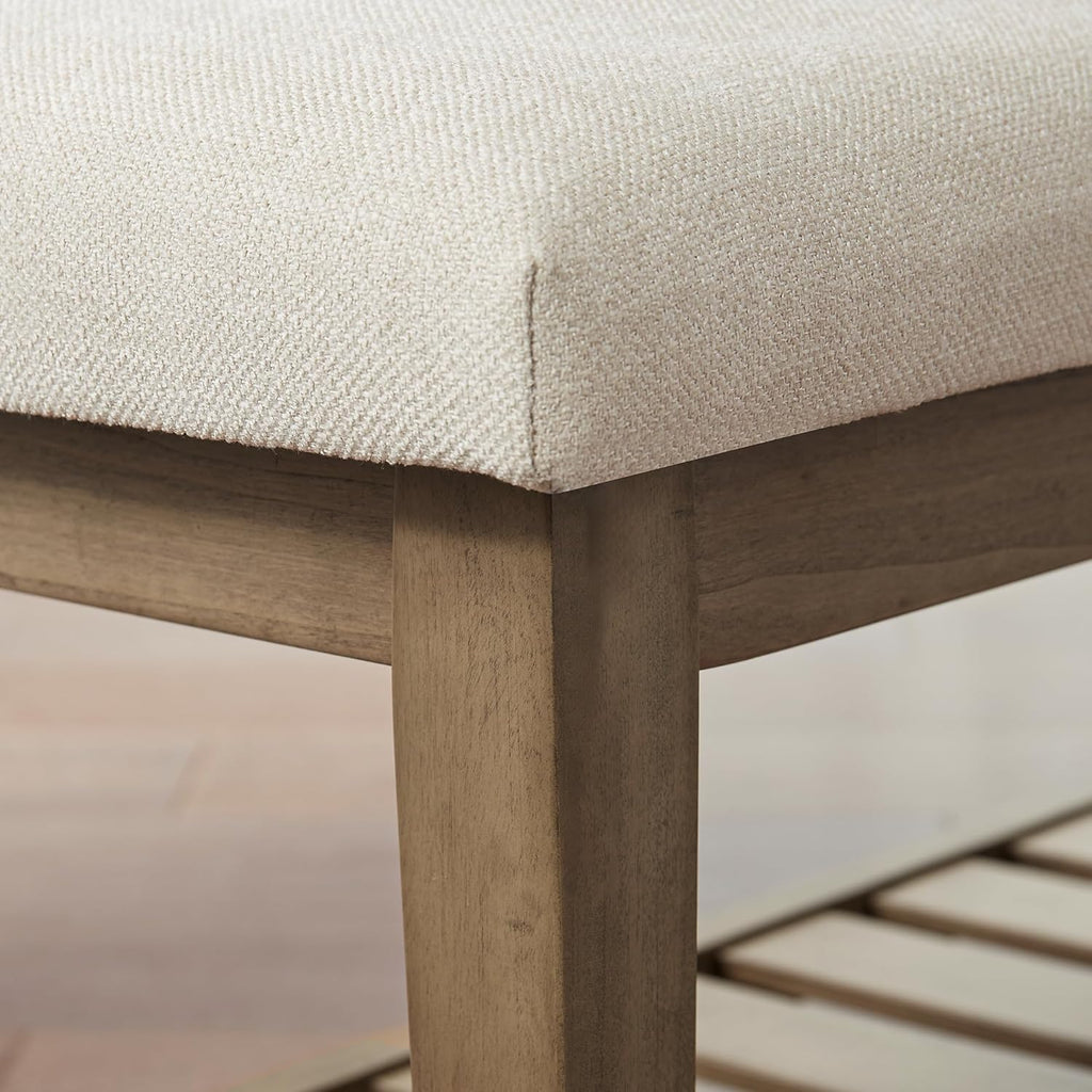 Ottoman Benches with Solid Wood Shelf, Storage Bench for Hallway, Living Room