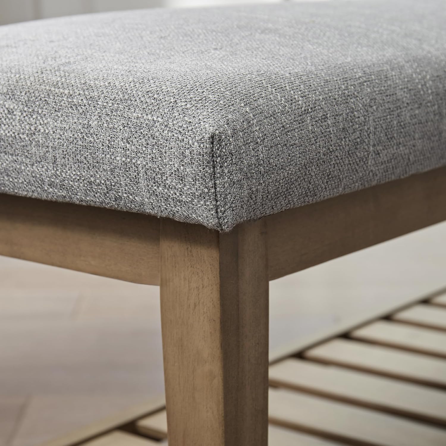 Ottoman Benches with Solid Wood Shelf, Storage Bench for Hallway, Living Room