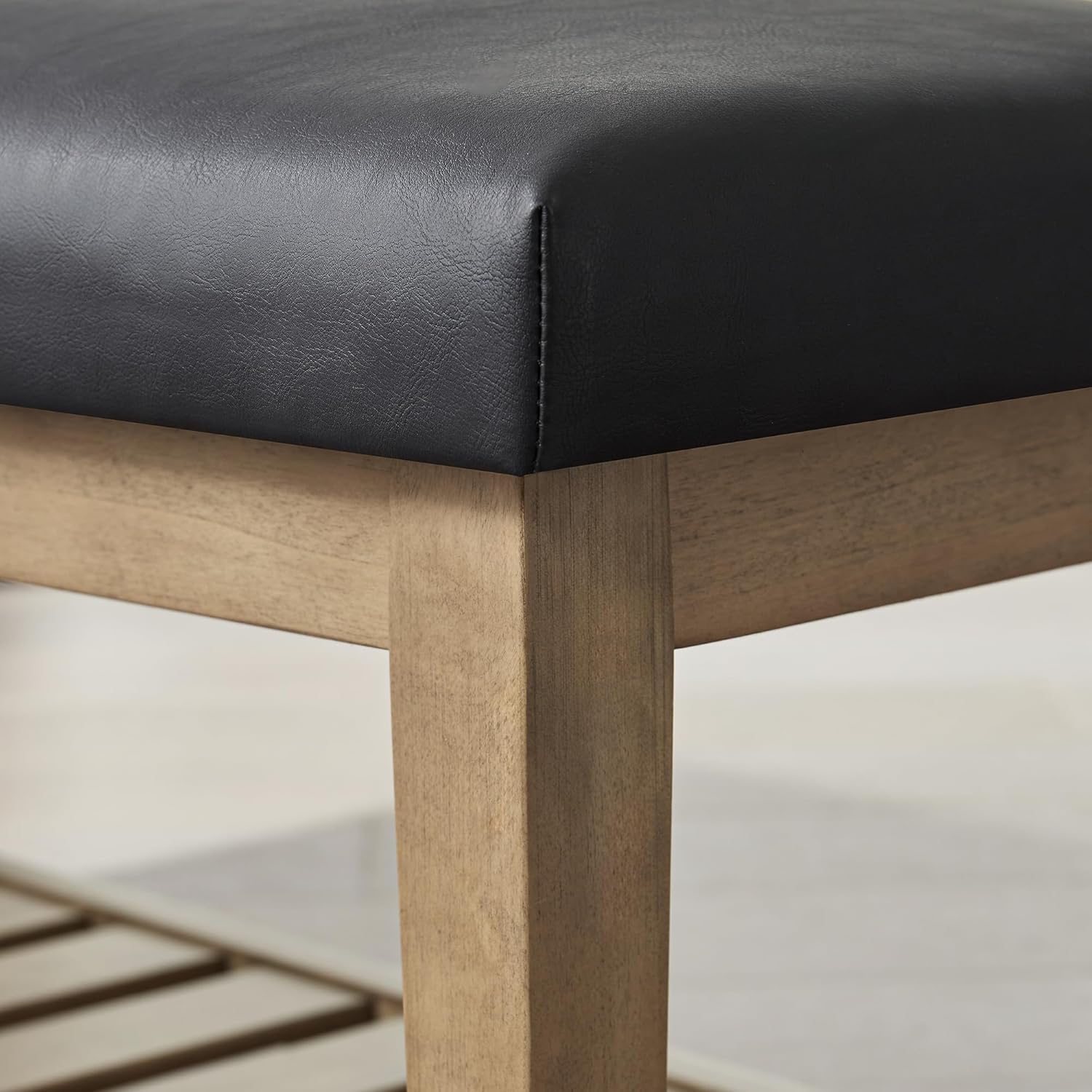 Ottoman Benches with Solid Wood Shelf, Storage Bench for Hallway, Living Room