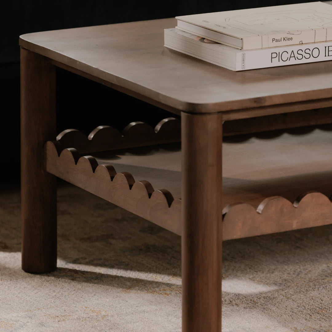 Indiana Scalloped Edge Solid Wood Coffee Table – Modern