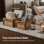 Multi-Purpose Rattan Organizer Caddy for Kitchen & Dining-Set Of 2