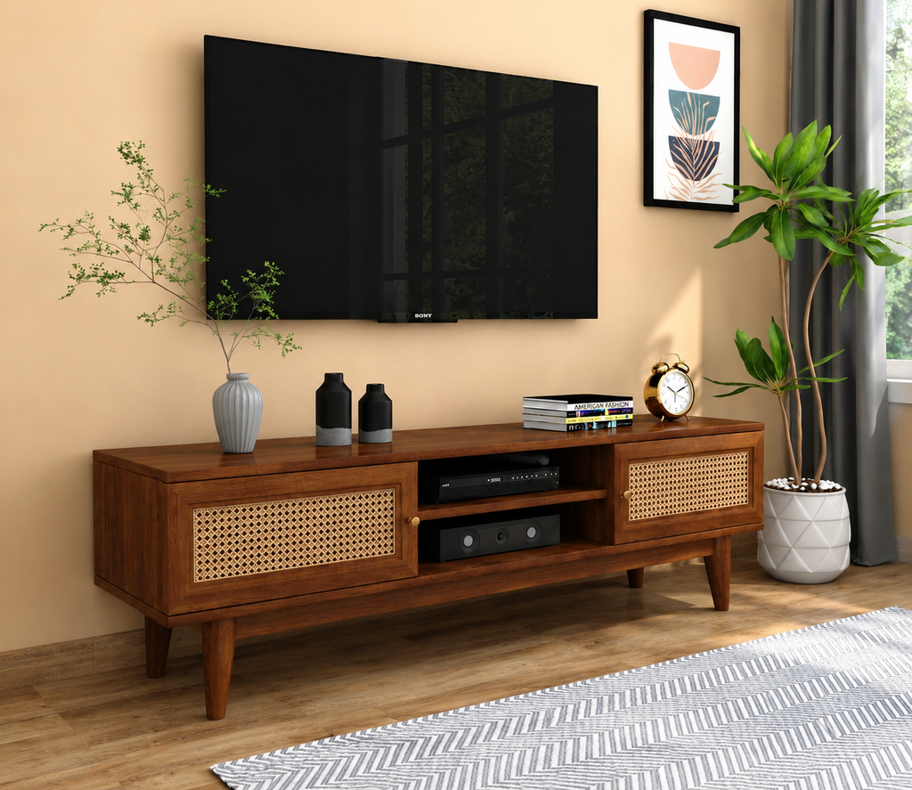 Mango Wood TV Cabinet Front View | Mamta Handicraft