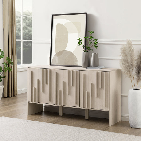 Anishka 55" Contemporary Wood Detailed 3-Door Sideboard