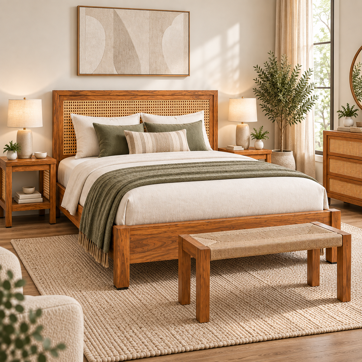 Arizona Teak Wood Cane Bed