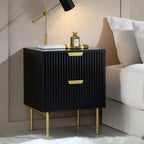 Velin Mango Wood Ridged 2-Drawer Bedside Table | Mamta Handicraft