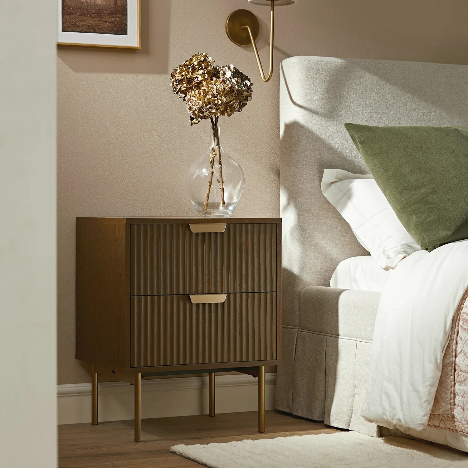 Velin Ridged 2 Drawer Bedside Table