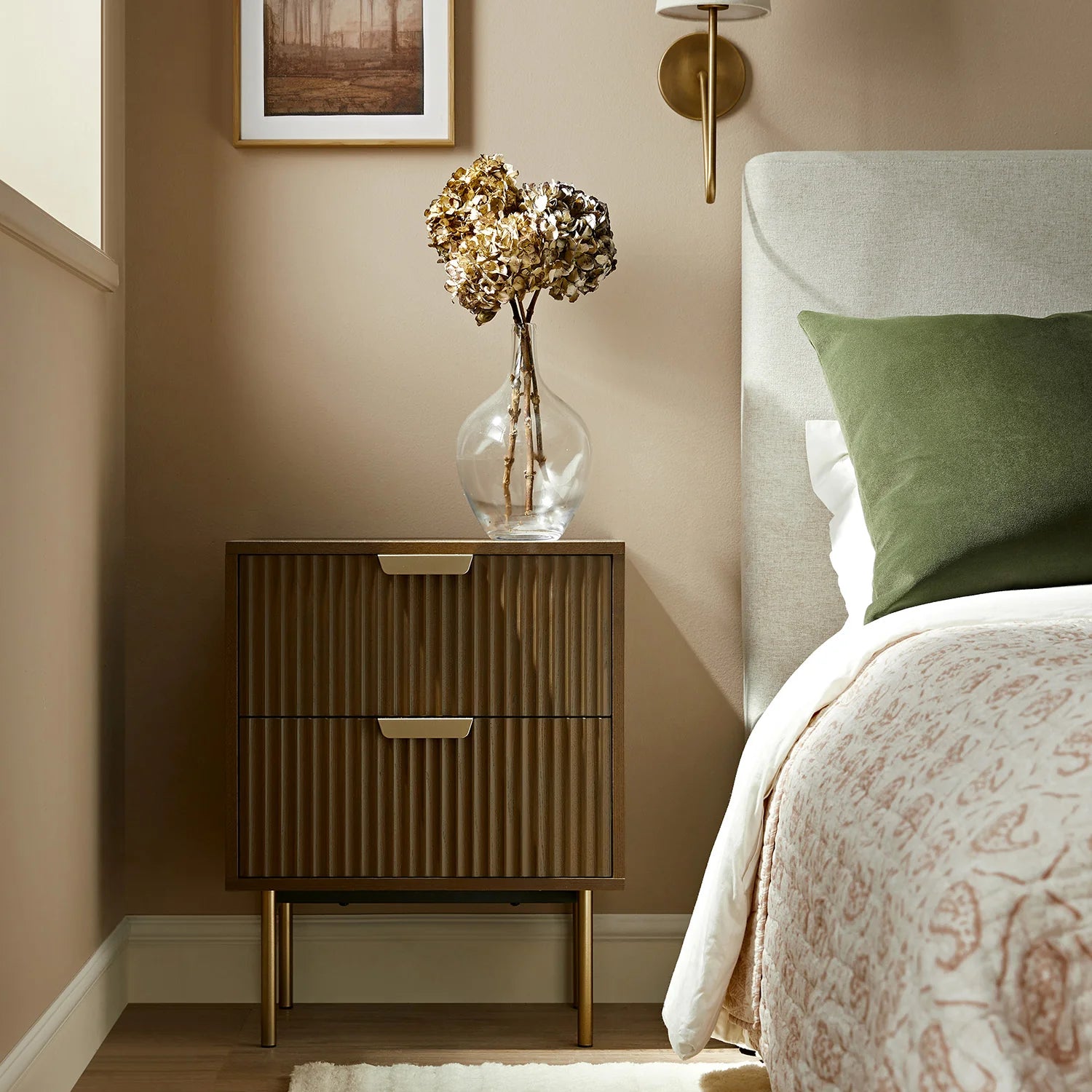 Velin Ridged 2 Drawer Bedside Table